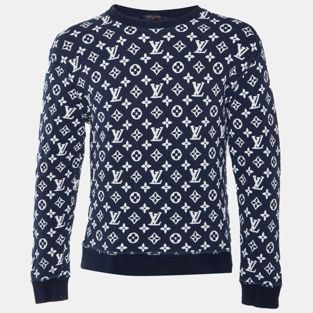 Louis Vuitton Navy Blue/white Monogram Jacquard Knit Sweatshirt M